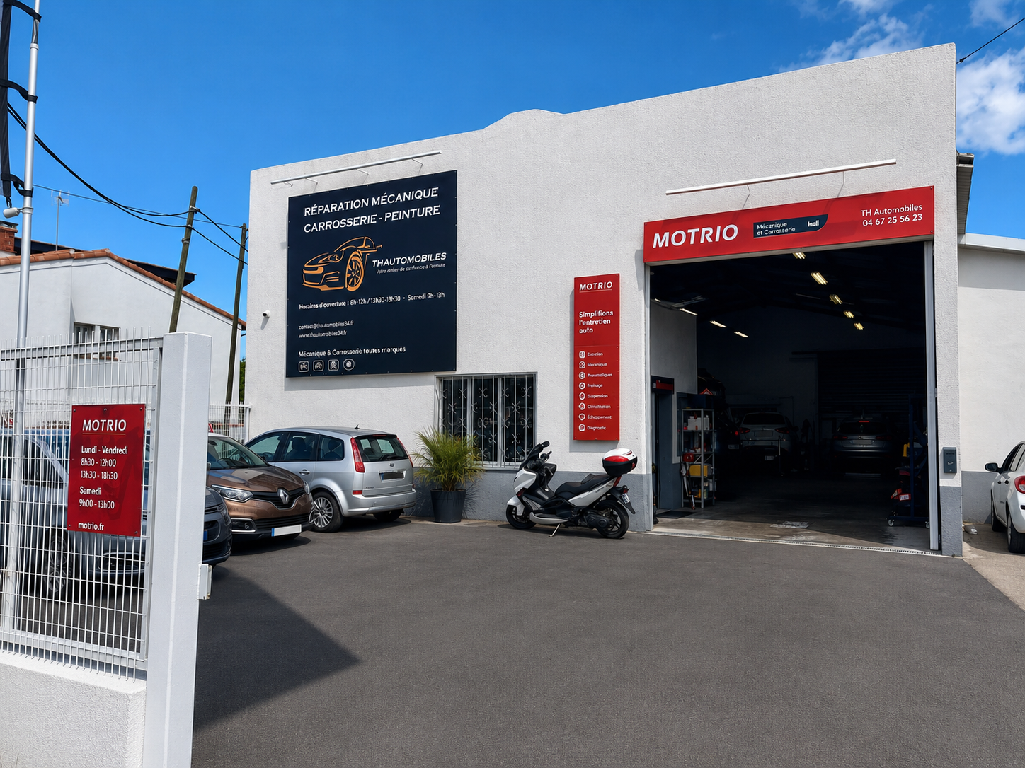 Extérieur du garage TH Automobiles à Frontignan, façade réseau Motrio